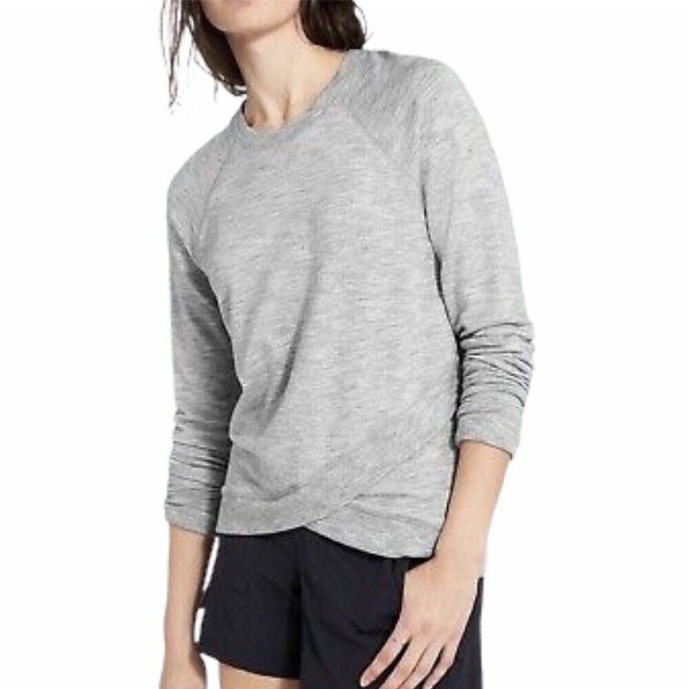 Athleta Size XS Extra Small Criss Cross Sweatshirt Light Marled Gray 489051